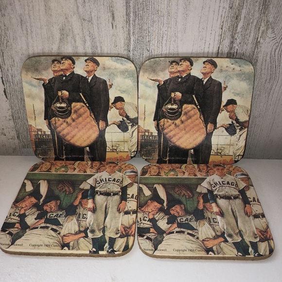 Offer  Norman Rockwell man cave memorabilia Chicago baseball coffee coasters - Picture 4 of 7